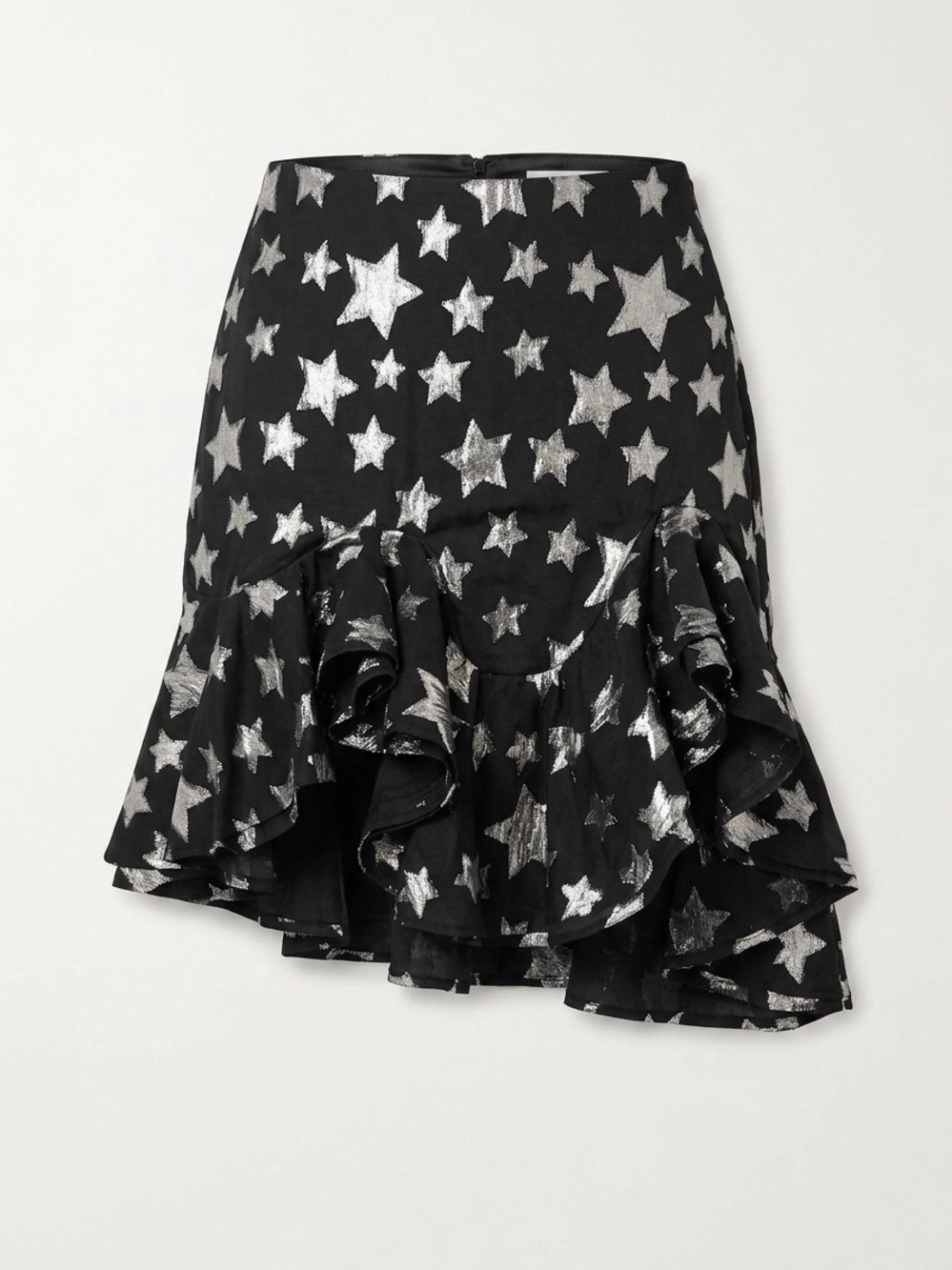 Lovers + Friends Black Ruffle Skirt with Silver Star Print